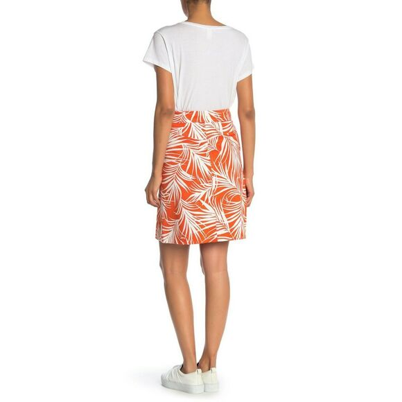 HUGO BOSS Vasara tropical palm leaf print a-line skirt orange white Size 2 NEW - Picture 7 of 8